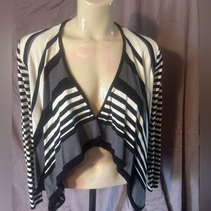 Alfani Women's Striped Black and Cream Asymmetrical cardigan